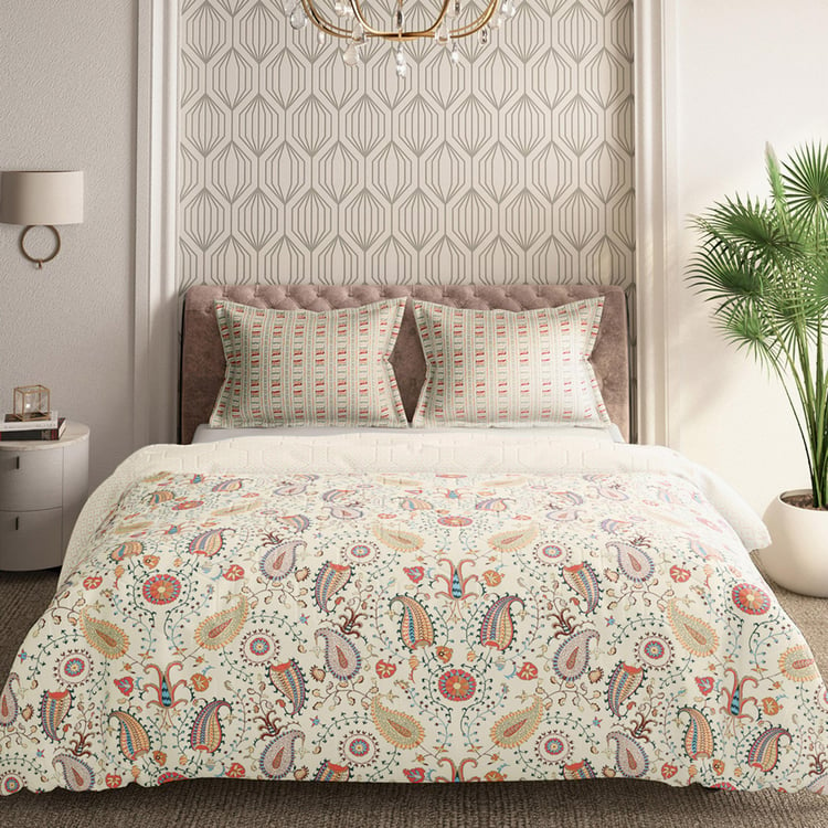 PORTICO Shalimaar Cotton Paisley Print 3Pcs Double Bed Cover Set