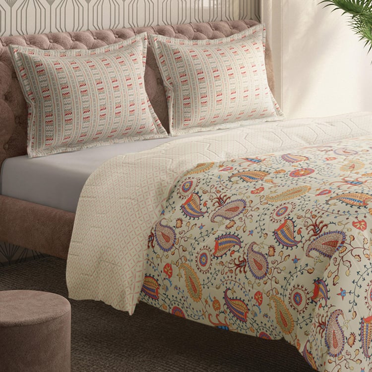 PORTICO Shalimaar Cotton Paisley Print 3Pcs Double Bed Cover Set