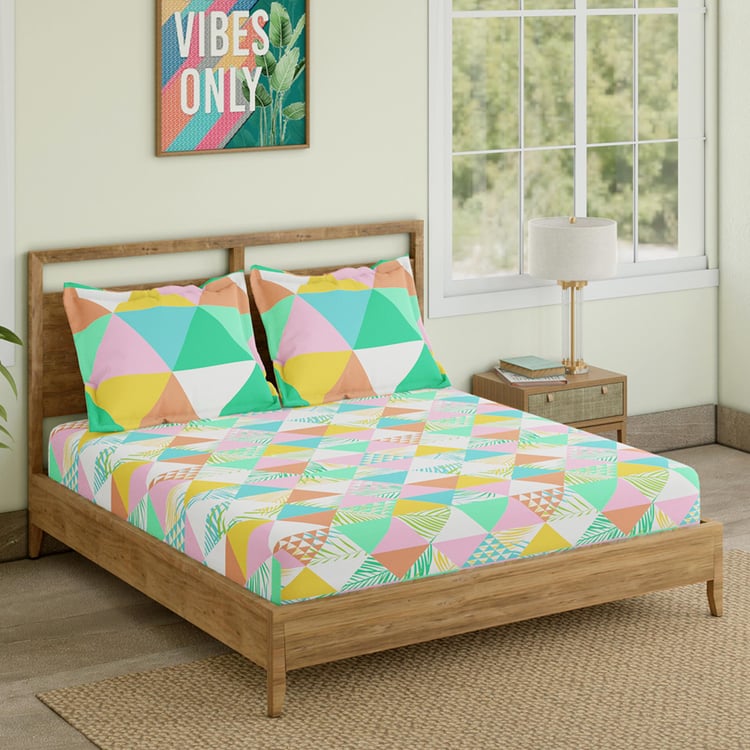 STELLAR HOME Valentina Cotton 140TC Printed 3Pcs King Fitted Bedsheet Set
