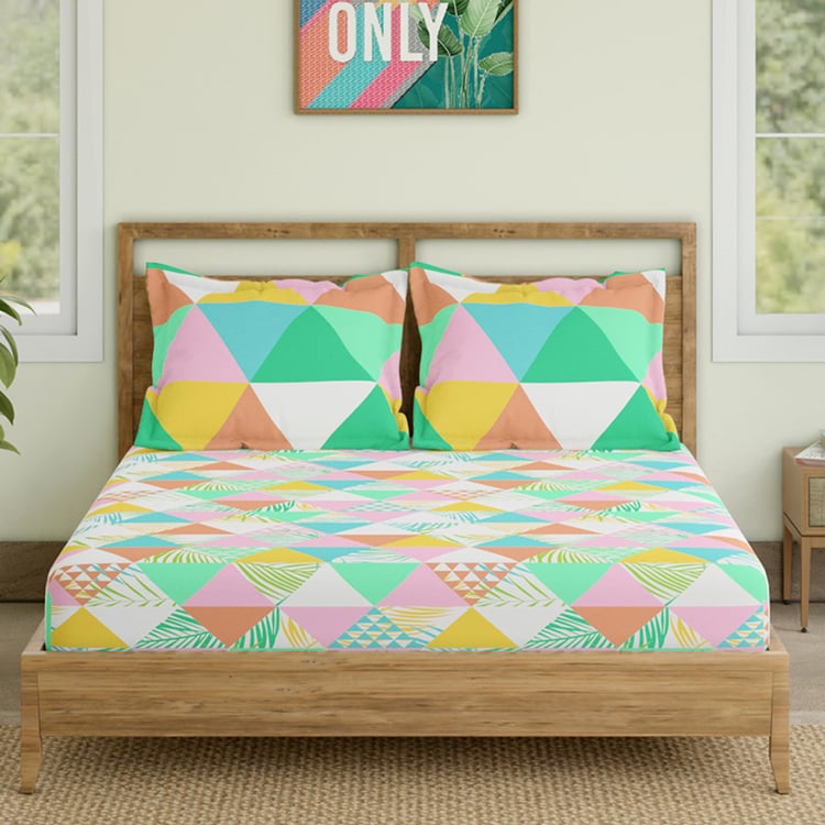STELLAR HOME Valentina Cotton 140TC Printed 3Pcs King Fitted Bedsheet Set