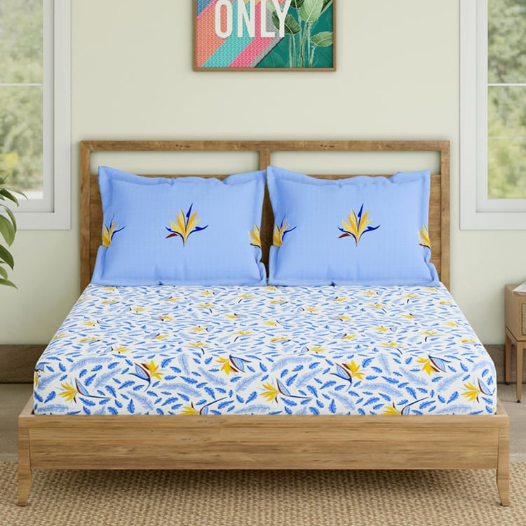 STELLAR HOME Valentina Cotton 140TC Printed 3Pcs King Fitted Bedsheet Set