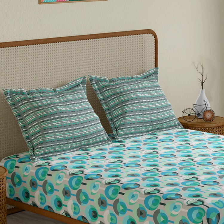 STELLAR HOME Lilly Cotton 104TC Printed 3Pcs King Fitted Bedsheet Set