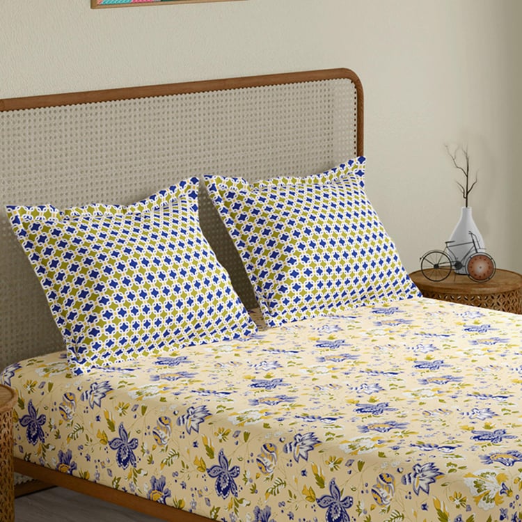 STELLAR HOME Lilly Cotton 104TC Printed 3Pcs King Fitted Bedsheet Set