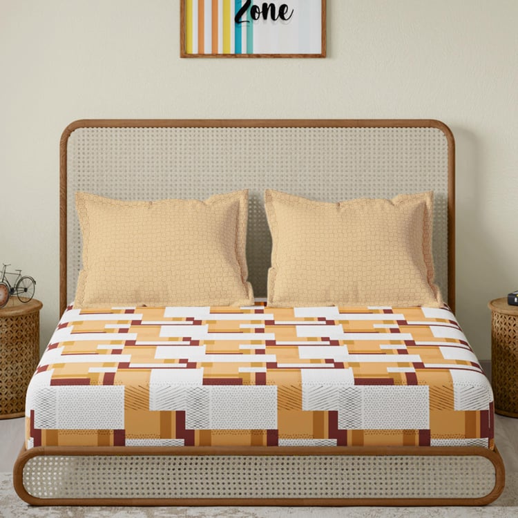 STELLAR HOME Lilly Cotton 104TC Geometric Print 3Pcs King Fitted Bedsheet Set