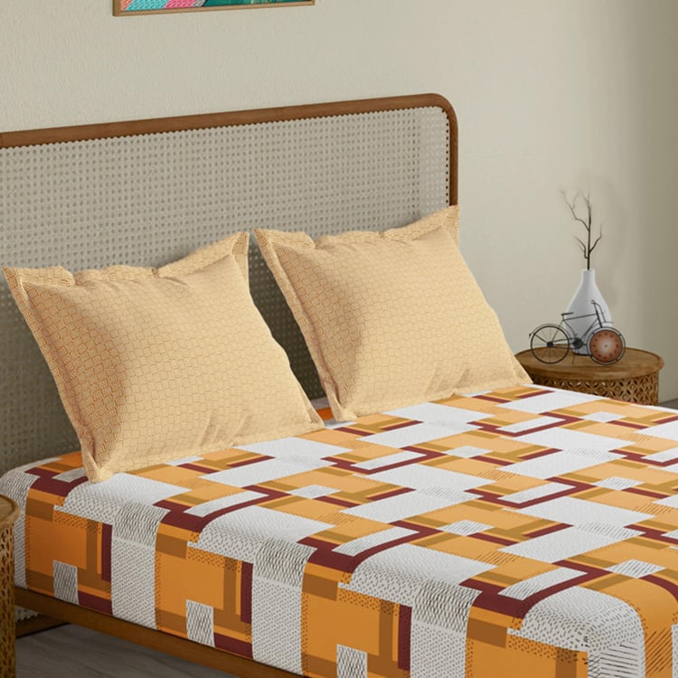 STELLAR HOME Lilly Cotton 104TC Geometric Print 3Pcs King Fitted Bedsheet Set