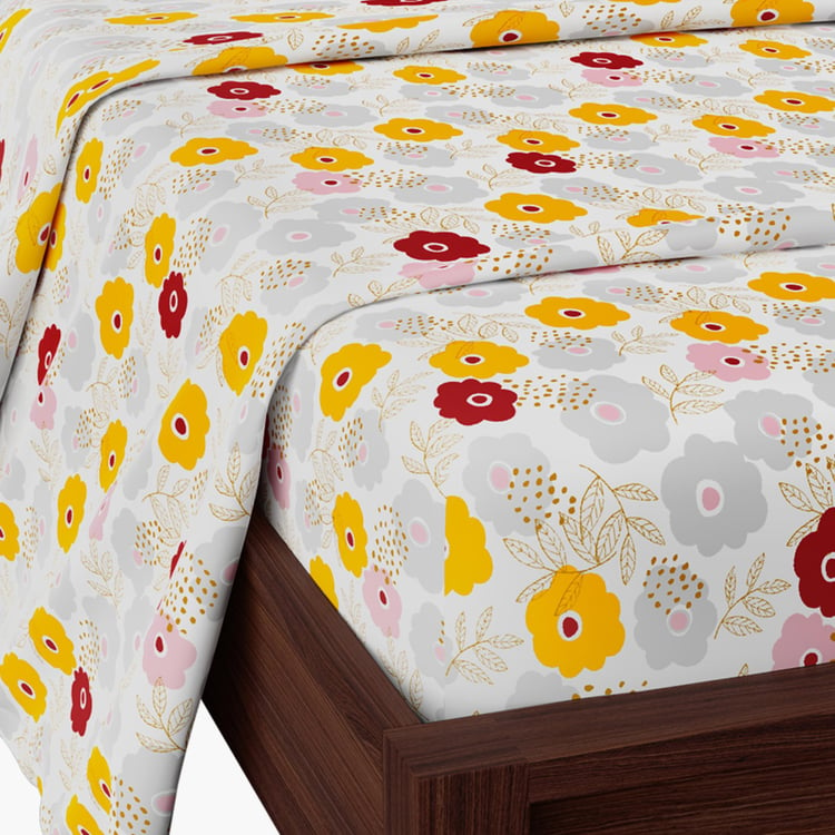 STELLAR HOME Lilly Cotton 104TC Printed 3Pcs King Fitted Bedsheet Set