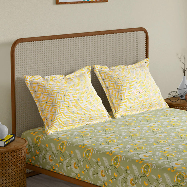 STELLAR HOME Lilly Cotton 104TC Printed 3Pcs King Fitted Bedsheet Set