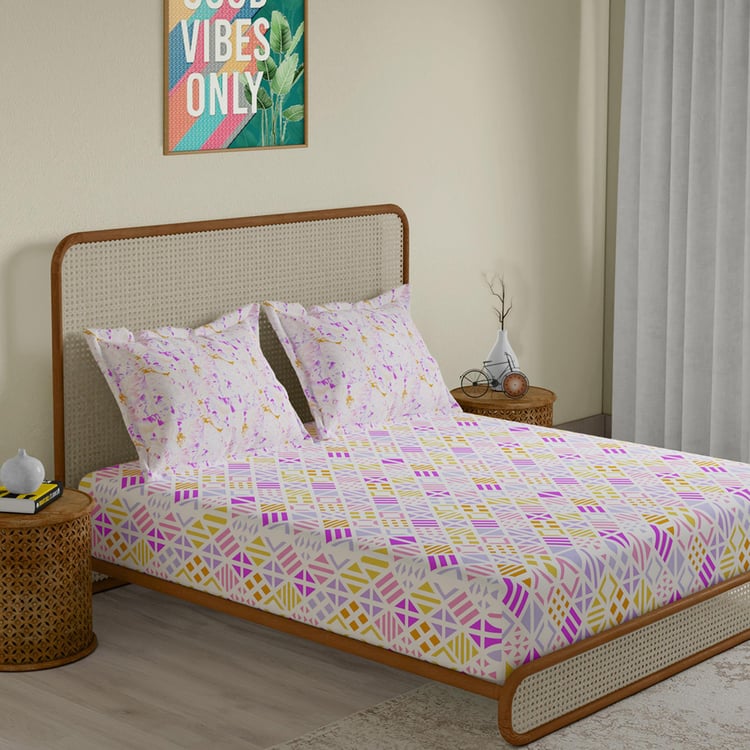 STELLAR HOME Lilly Cotton 104TC Printed 3Pcs Fitted King Bedsheet Set