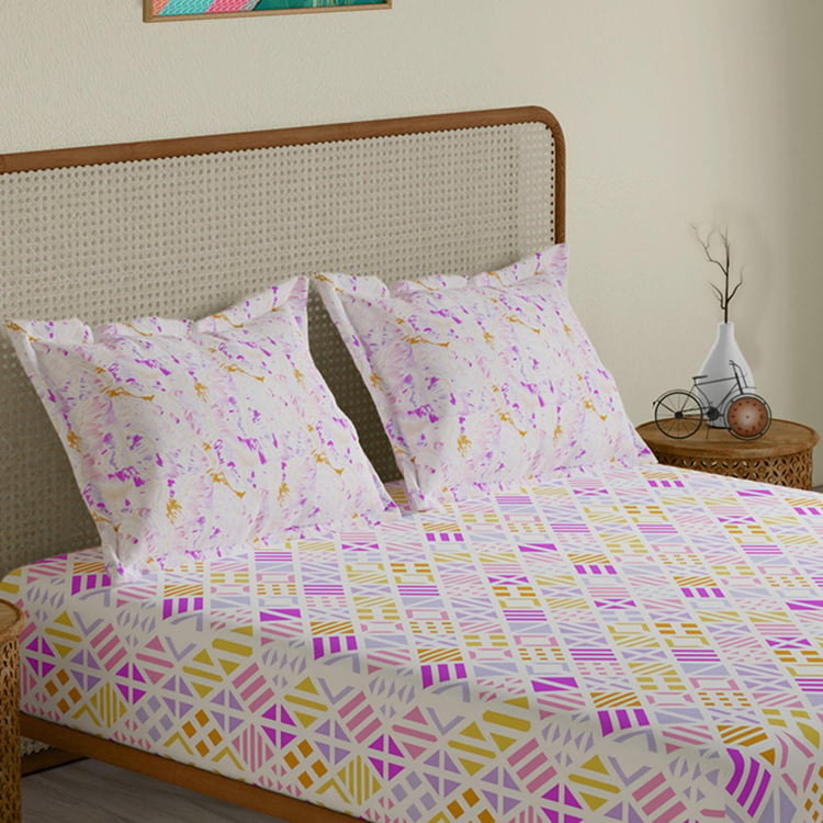 STELLAR HOME Lilly Cotton 104TC Printed 3Pcs Fitted King Bedsheet Set