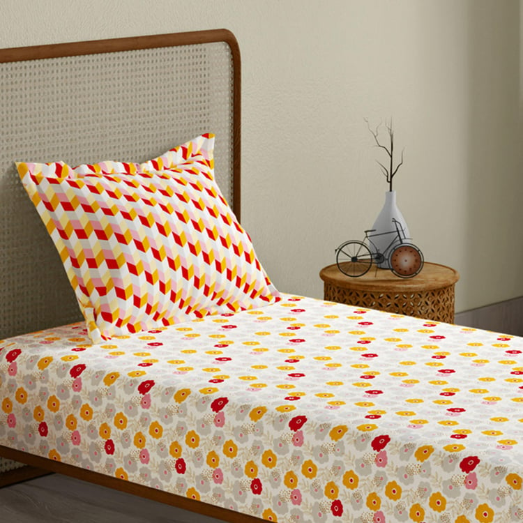 STELLAR HOME Lilly Cotton 104TC Printed 2Pcs Single Bedsheet Set