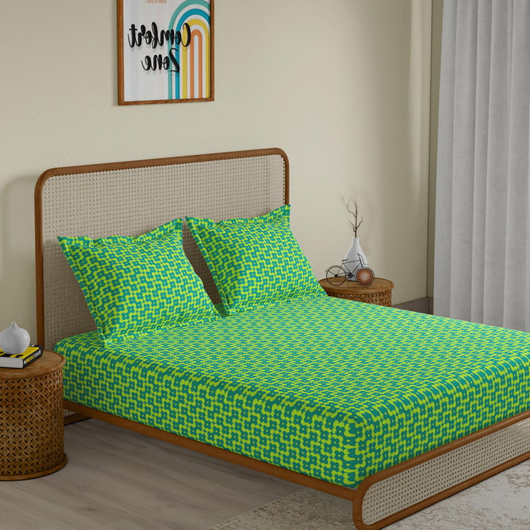 STELLAR HOME Marigold Plus Cotton 128TC Printed 3Pcs Super King Bedsheet Set