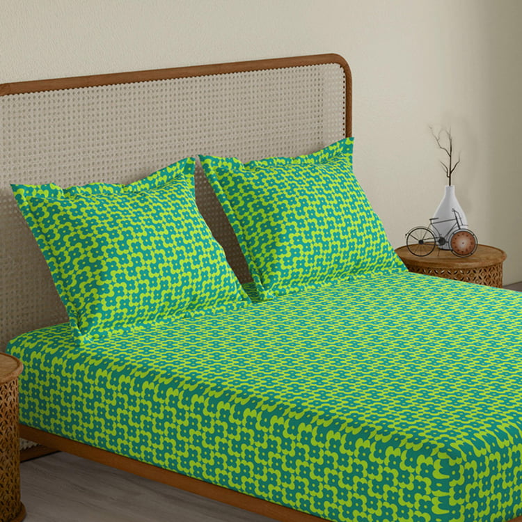 STELLAR HOME Marigold Plus Cotton 128TC Printed 3Pcs Super King Bedsheet Set