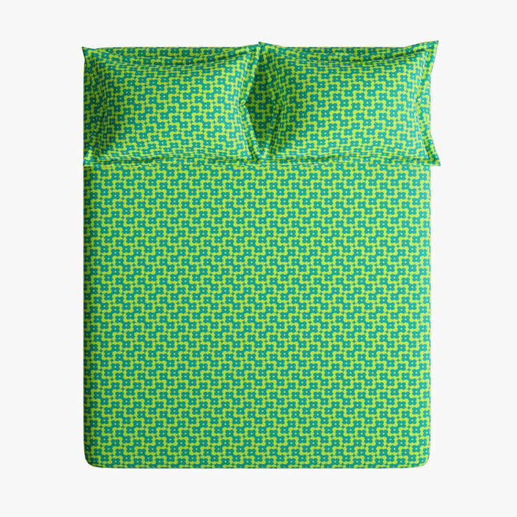 STELLAR HOME Marigold Plus Cotton 128TC Printed 3Pcs Super King Bedsheet Set