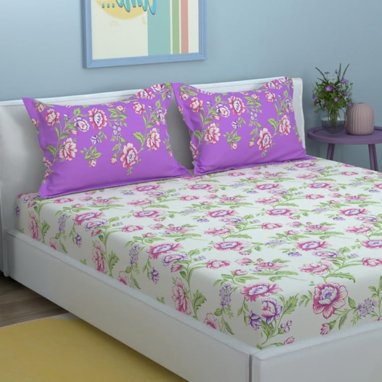 STELLAR HOME Marigold Cotton 128TC Printed 3Pcs Queen Bedsheet Set