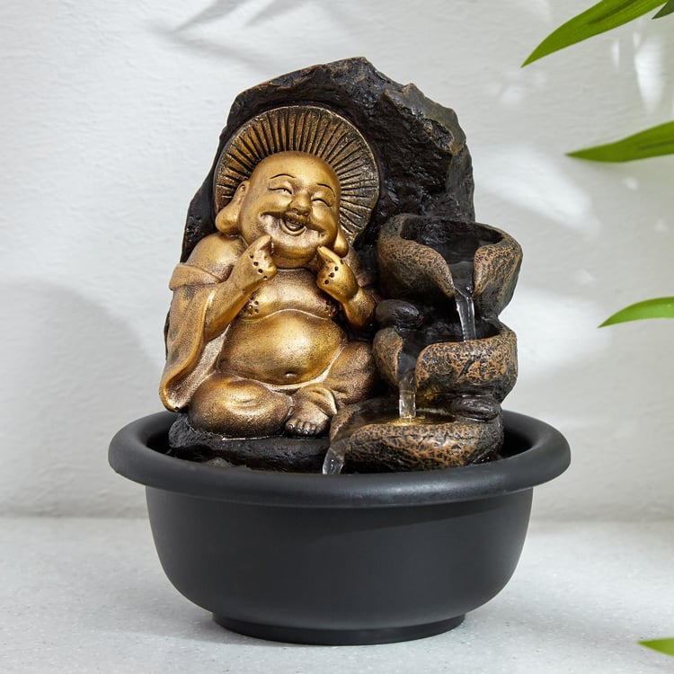 Corsica Alpine Polyresin Laughing Buddha Fountain - 14.5x19cm