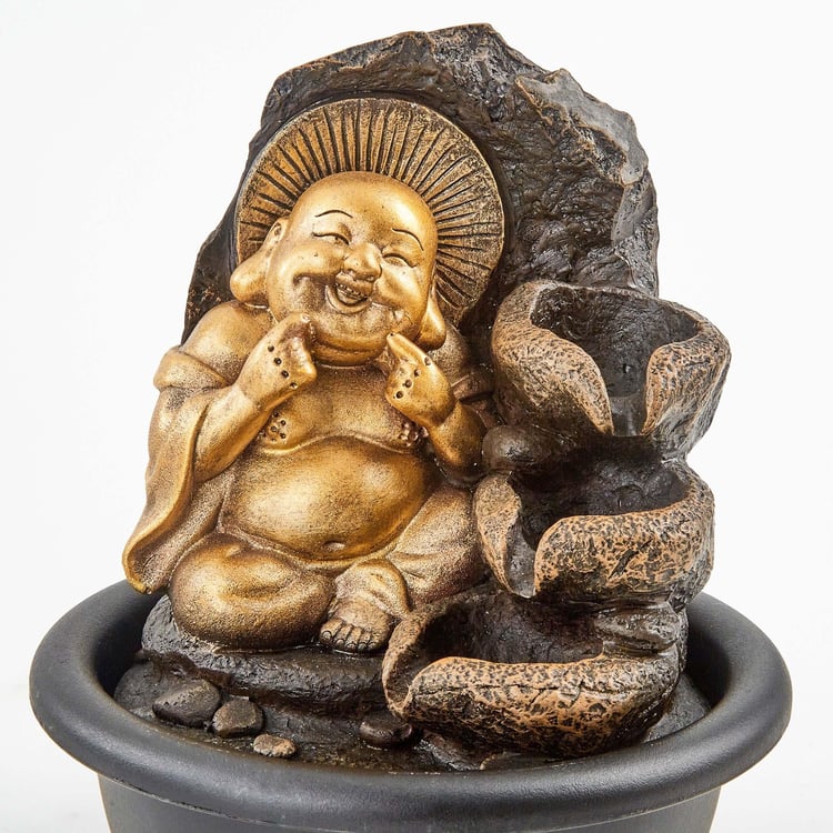 Corsica Alpine Polyresin Laughing Buddha Fountain - 14.5x19cm