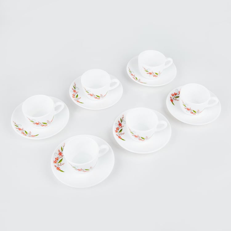 Velox Creeper Set of 6 Opalware Printed Cups and Saucers - 130ml