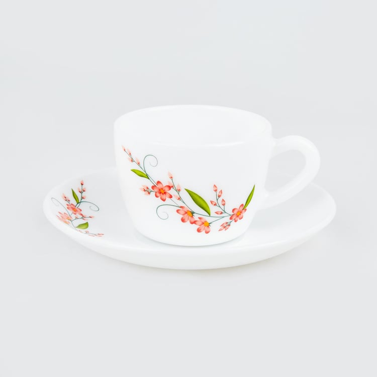 Velox Creeper Set of 6 Opalware Printed Cups and Saucers - 130ml