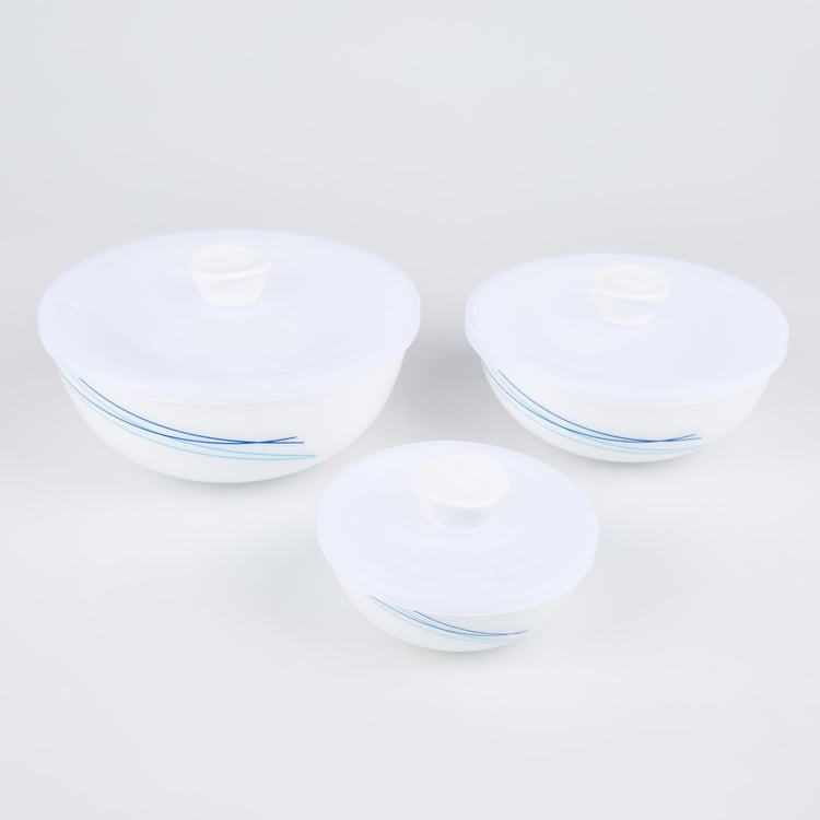 Velox Cool Lines Set of 3 Opalware Mixing Bowls with Lids