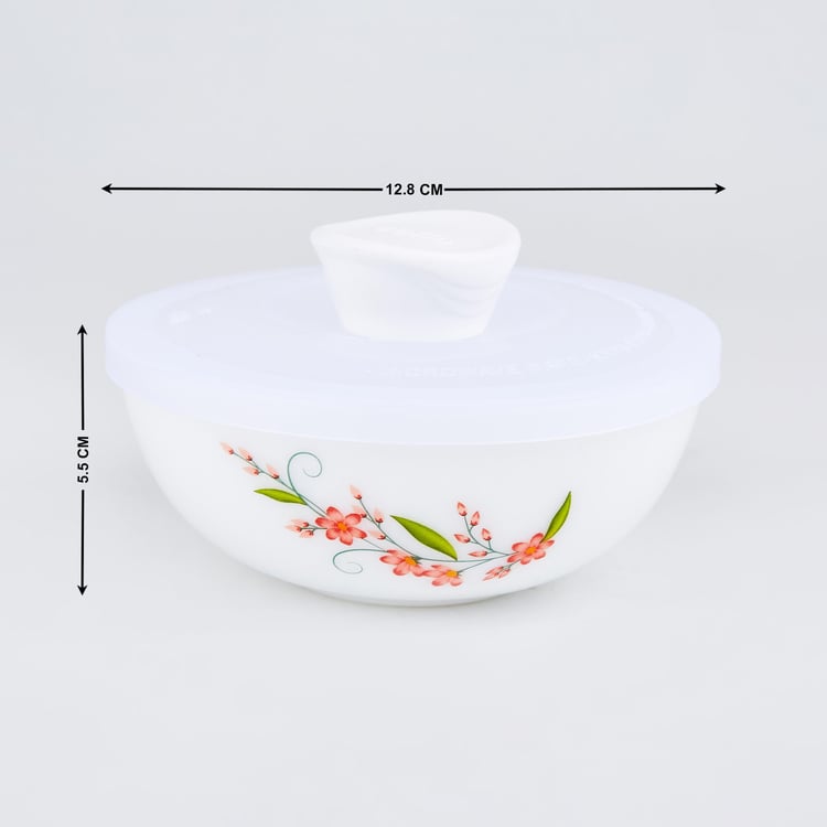 Velox Creeper Set of 4 Opalware Printed Dry Fruit Bowls with Lids and Tray - 290ml