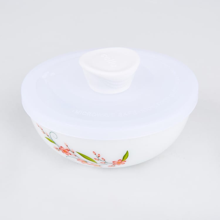 Velox Creeper Set of 4 Opalware Printed Dry Fruit Bowls with Lids and Tray - 290ml
