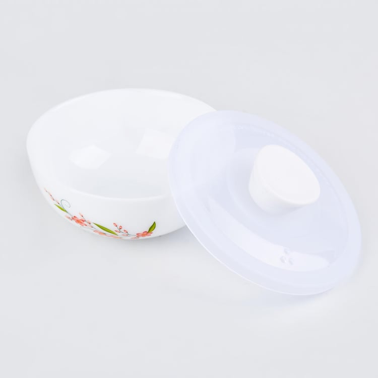 Velox Creeper Set of 4 Opalware Printed Dry Fruit Bowls with Lids and Tray - 290ml