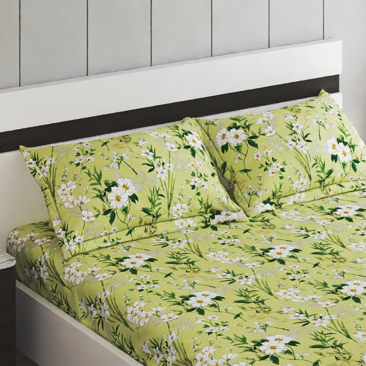 Harold Cotton 120TC Floral Print 3Pcs Queen Bedsheet Set