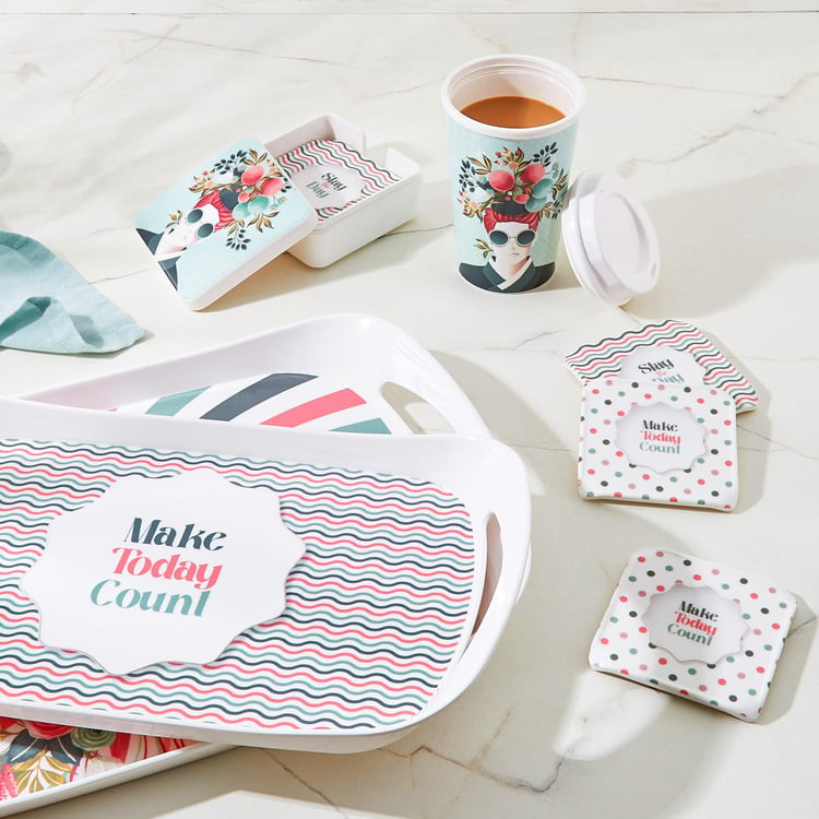 Raisa Pastel Retro Set of 4 Melamine Printed Coasters with Holder