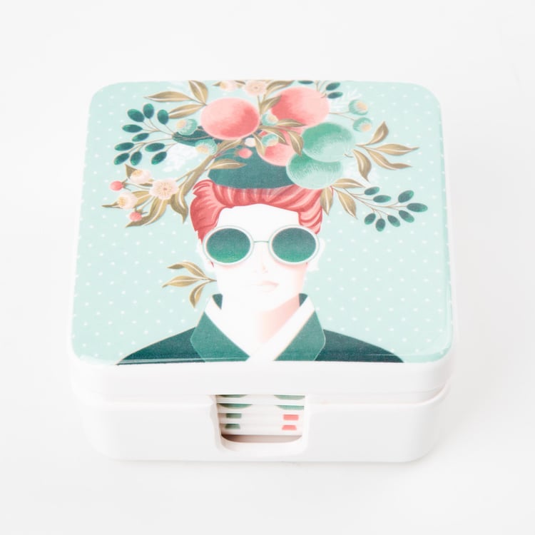 Raisa Pastel Retro Set of 4 Melamine Printed Coasters with Holder