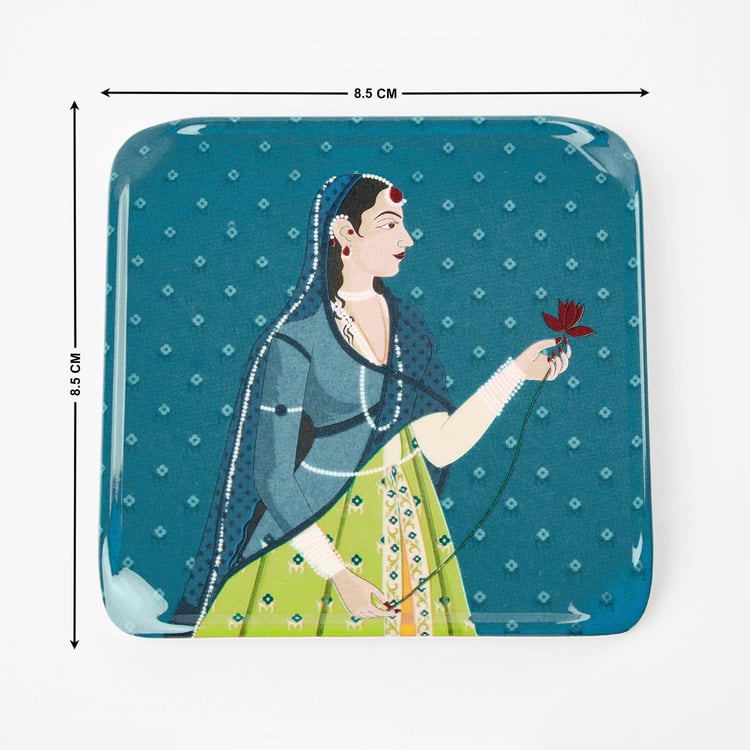 Raisa Raja Rani Set of 6 Melamine Printed Coasters with Holder