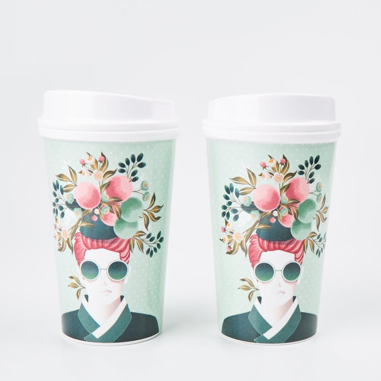 Raisa Pastel Retro Melamine Printed Travel Tumbler with Lid - 425ml