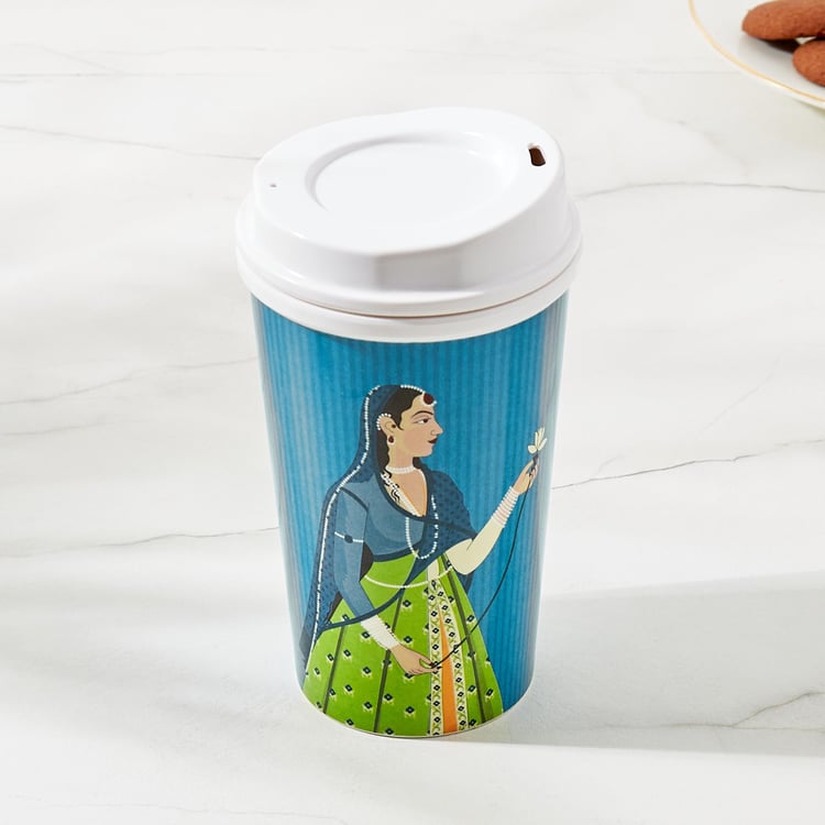 Raisa Raja Rani Melamine Printed Travel Tumbler with Lid - 425ml