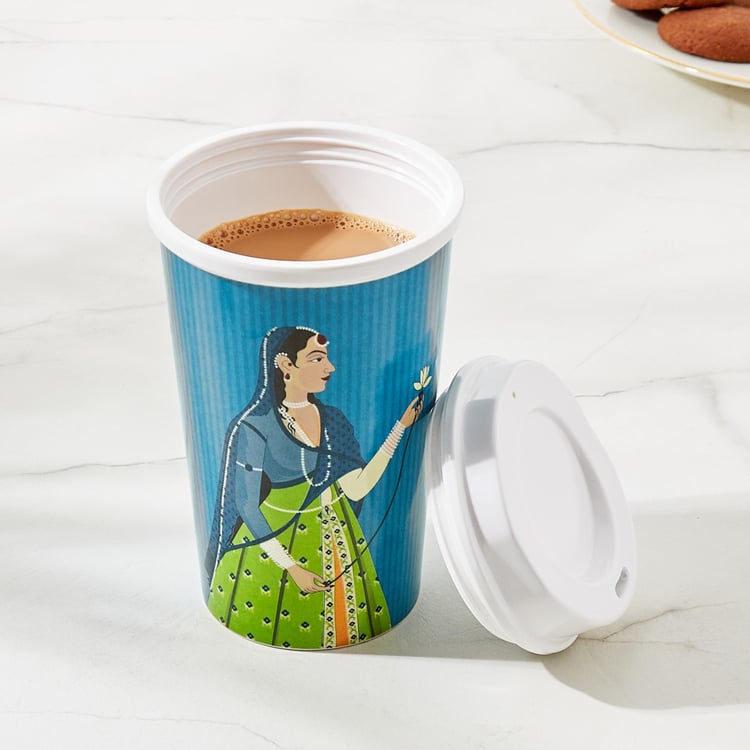 Raisa Raja Rani Melamine Printed Travel Tumbler with Lid - 425ml