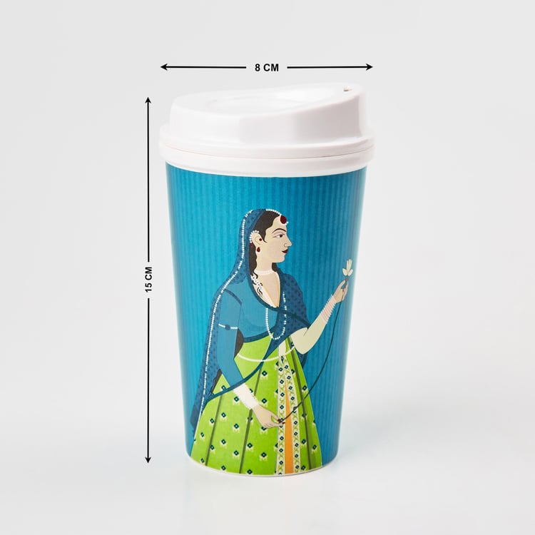 Raisa Raja Rani Melamine Printed Travel Tumbler with Lid - 425ml