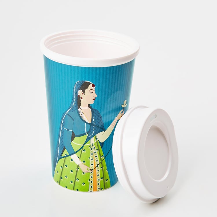 Raisa Raja Rani Melamine Printed Travel Tumbler with Lid - 425ml