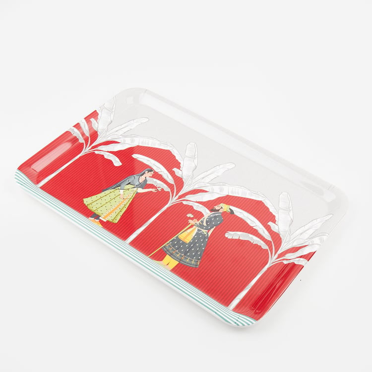 Raisa Raja Rani Melamine Printed Serving Tray - 35x24cm