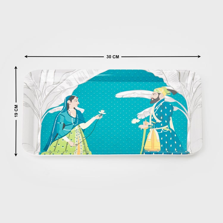 Raisa Raja Rani Melamine Printed Serving Tray - 30x19cm