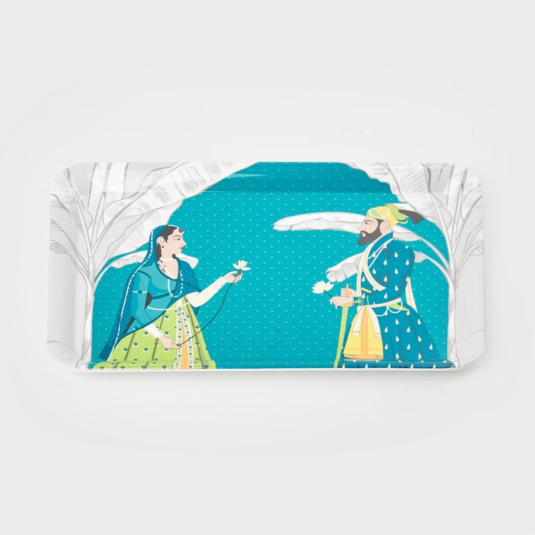 Raisa Raja Rani Melamine Printed Serving Tray - 30x19cm