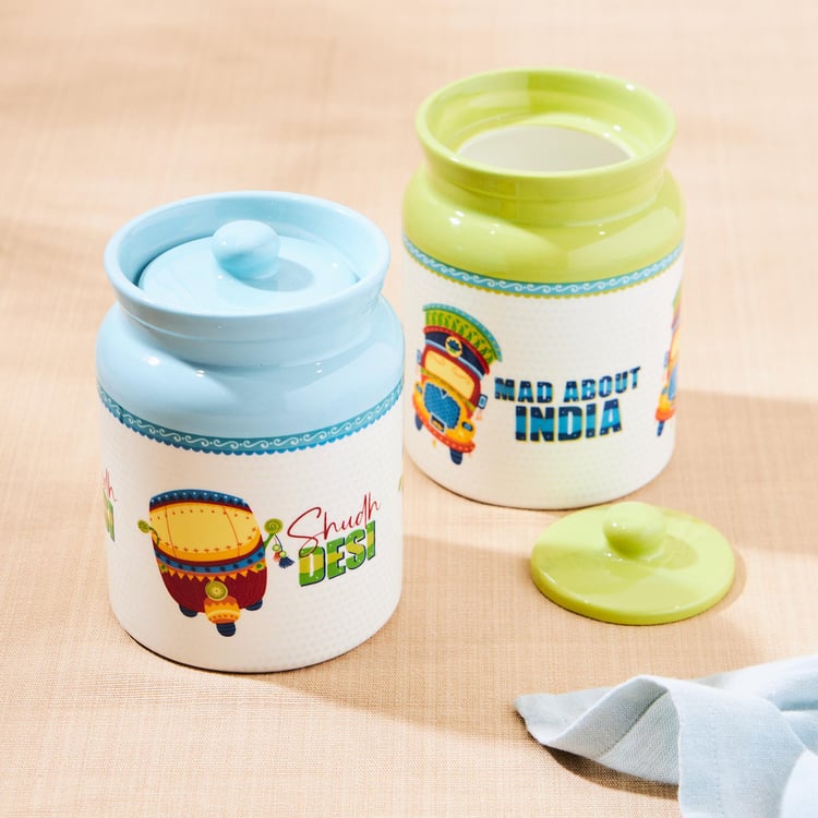 Luke Mad For India Set of 2 Bone China Printed Storage Canisters - 540ml