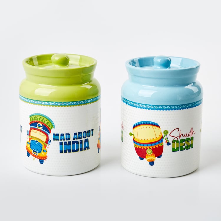Luke Mad For India Set of 2 Bone China Printed Storage Canisters - 540ml
