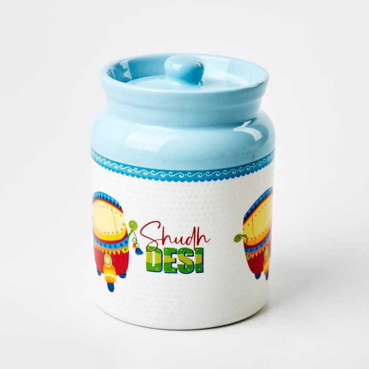 Luke Mad For India Set of 2 Bone China Printed Storage Canisters - 540ml