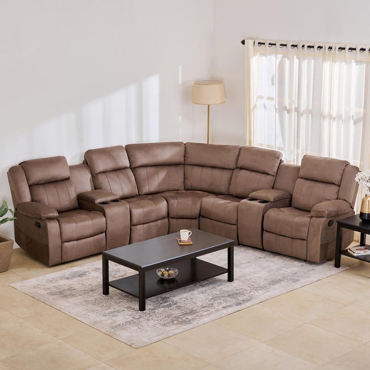 Denver Fabric 5-Seater Corner Recliner Set - Brown