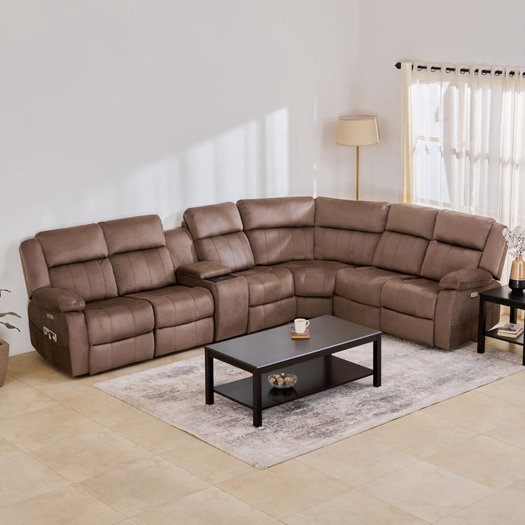 Denver Fabric 6-Seater Corner Recliner Set - Brown