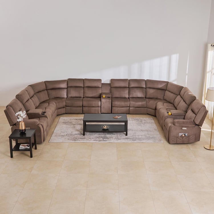 Denver Fabric 12-Seater Corner Electric Recliner Set - Brown