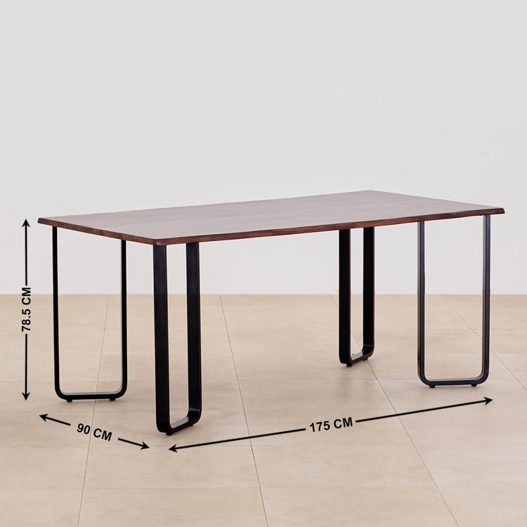 Nirvana Atharva Sheesham Wood 6-Seater Dining Set with Indus Chairs - Brown and Blue