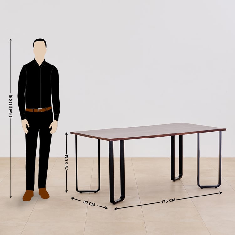 Nirvana Atharva Sheesham Wood 6-Seater Dining Set with Indus Chairs - Brown and Blue