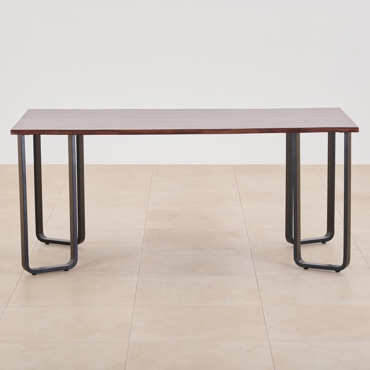 Nirvana Atharva Sheesham Wood 6-Seater Dining Set with Indus Chairs - Brown and Blue