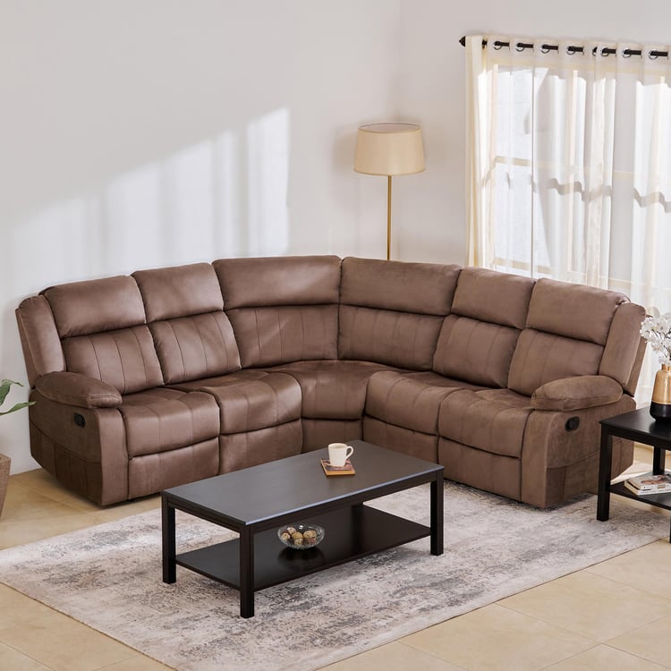 Denver Fabric 5-Seater Corner Recliner Set - Brown