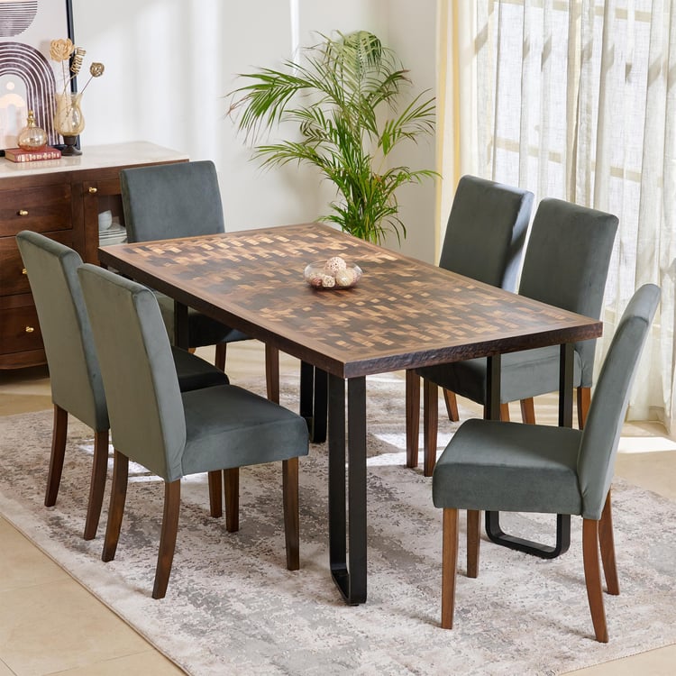 Nirvana Kaya 6-Seater Dining Set with Indus Chairs - Brown and Grey