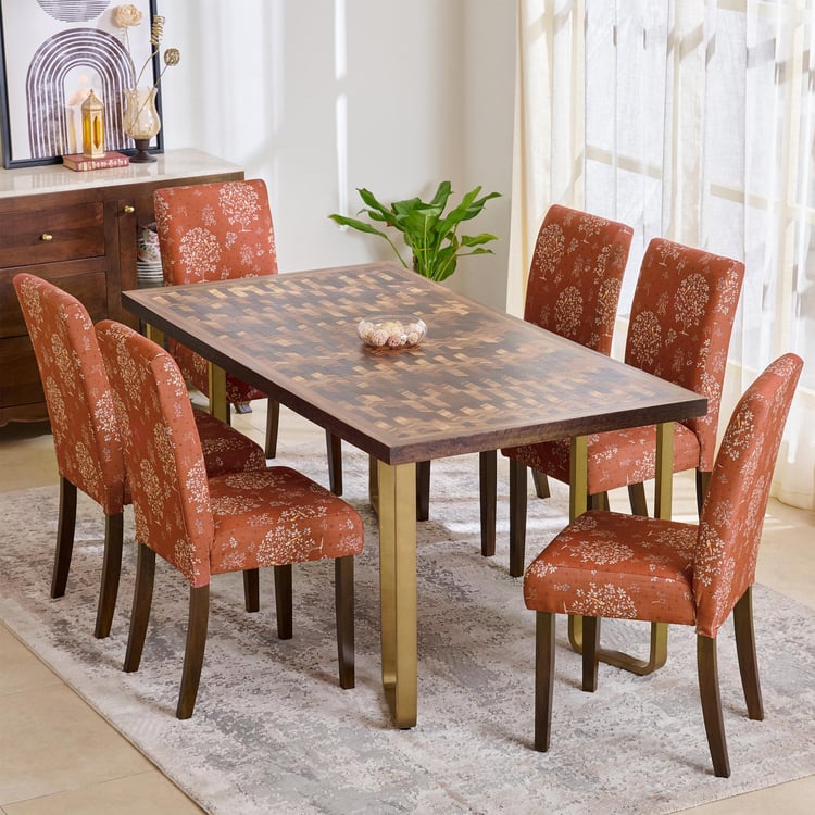 Nirvana Kaya 6-Seater Dining Set with Indus Chairs - Brown